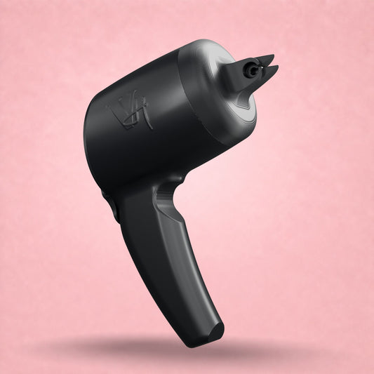 Black Velion Hair Highlight Gun professional hair lightener applicator on a pink background [gallery:black]
